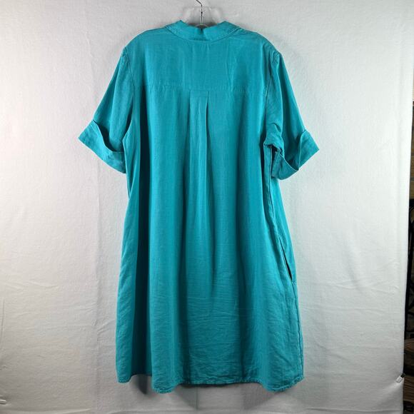 Chico's Linen Popover Shirt Dress Blue Turquoise Womens 3 XL Short Sleeve - Picture 4 of 9
